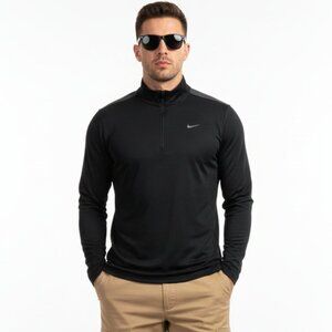 Nike Black Dri-Fit Running Zip Neck Long Sleeve Athletic Sport Shirt L